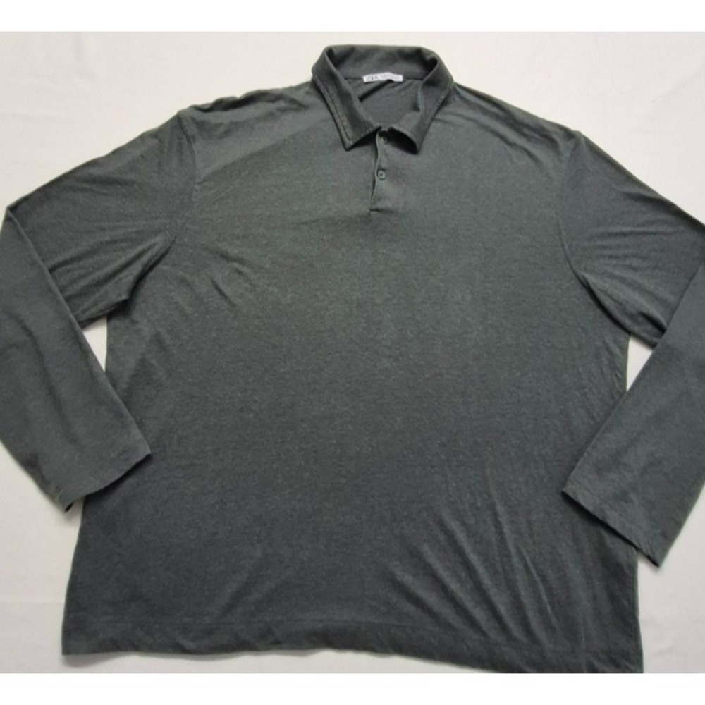 Zara men's gray long sleeve pullover button‎ collar classic polo sz. XL